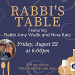 Rabbi's Table Featuring Rabbi Amy Wallk and Nina Katz